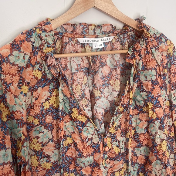 Veronica Beard Blouse Size 12 Cotton Floral - Picture 2 of 6